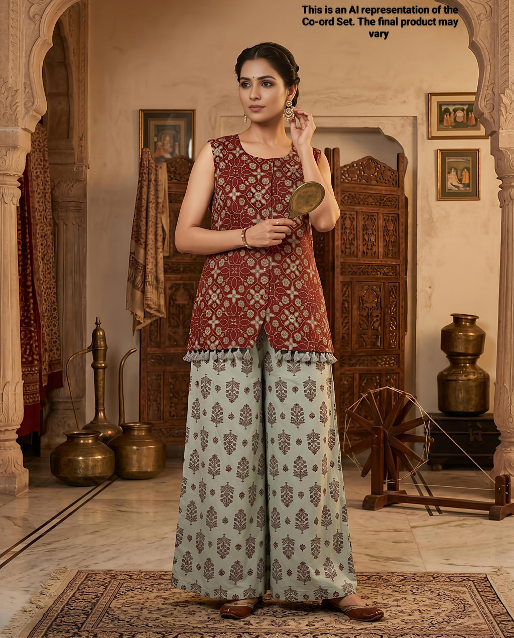 Maroon & Ivory Floral Printed Cotton Co-Ord Set