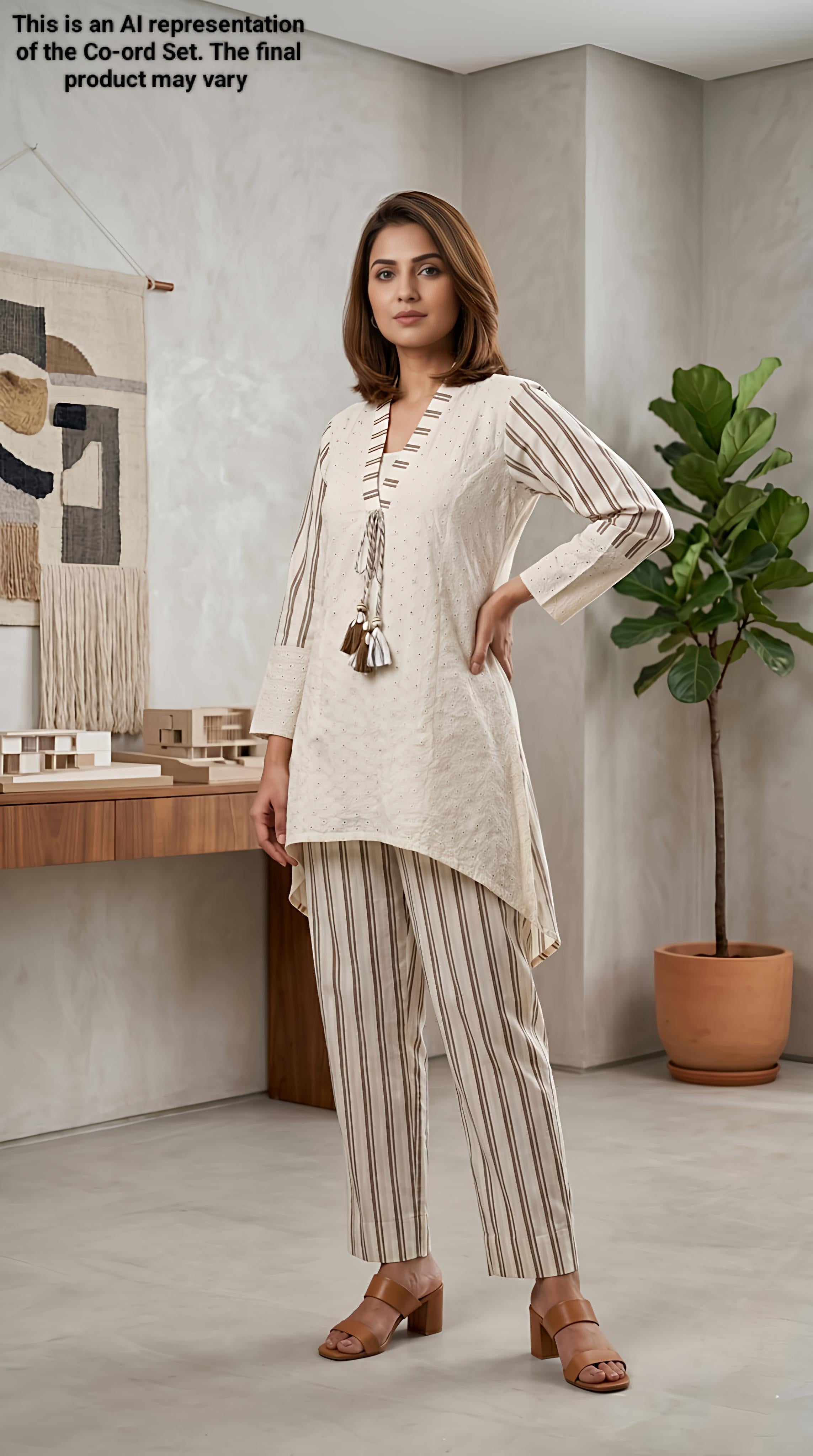 Ivory & Mocha Brown Cotton Co-Ord Set