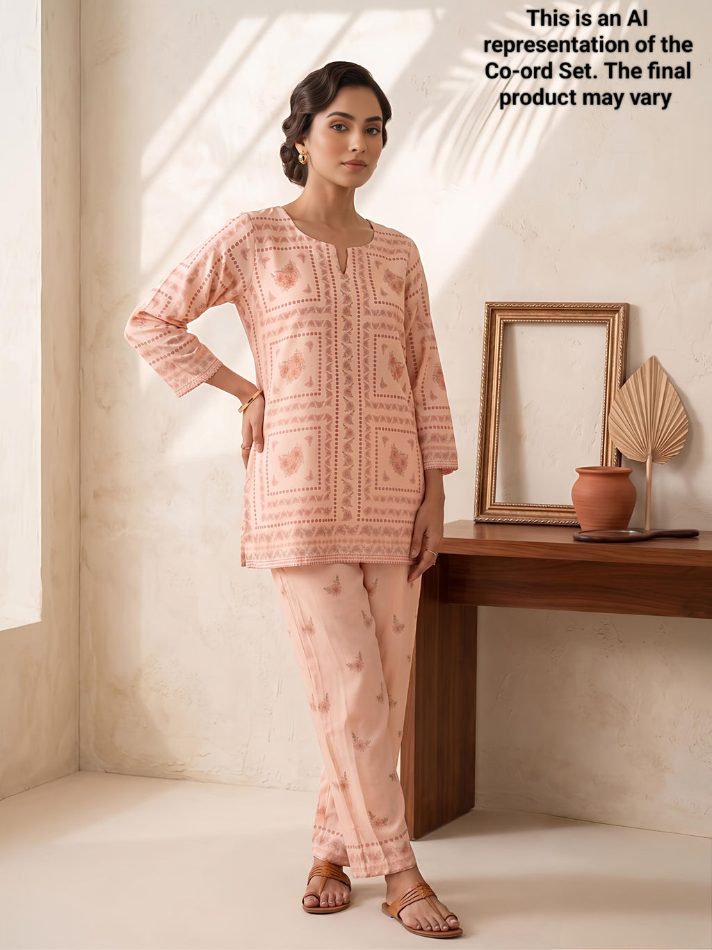Peachish Pink Floral Printed Muslin Co-Ord Set