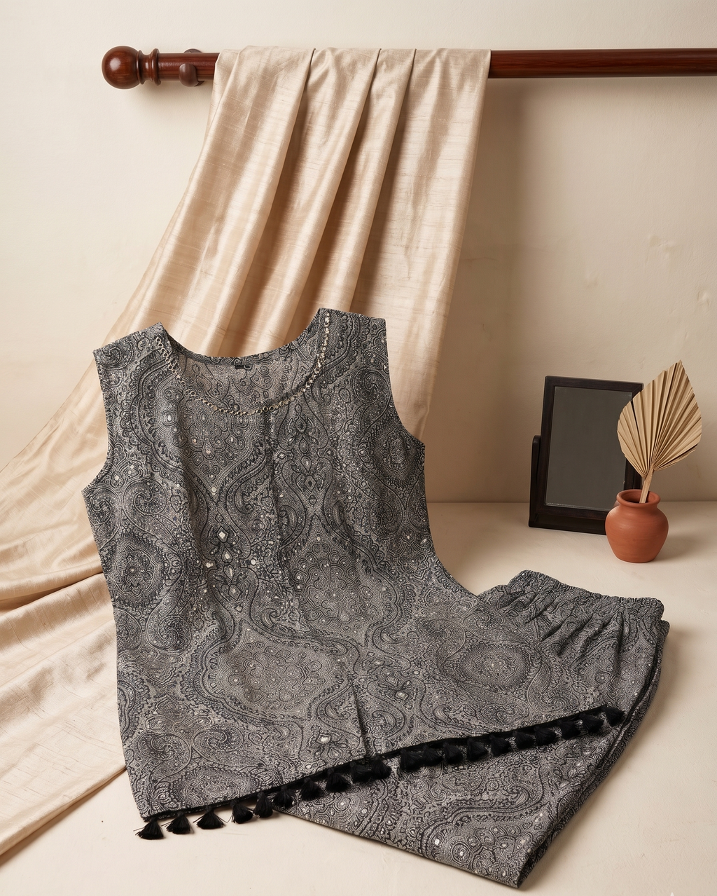Black & White Paisley Printed Cotton Co-Ord Set