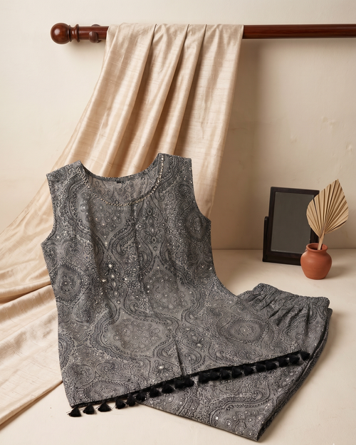 Black & White Paisley Printed Cotton Co-Ord Set
