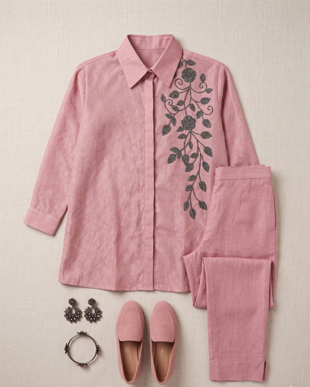 Onion Pink Rayon Cotton Co-Ord Set