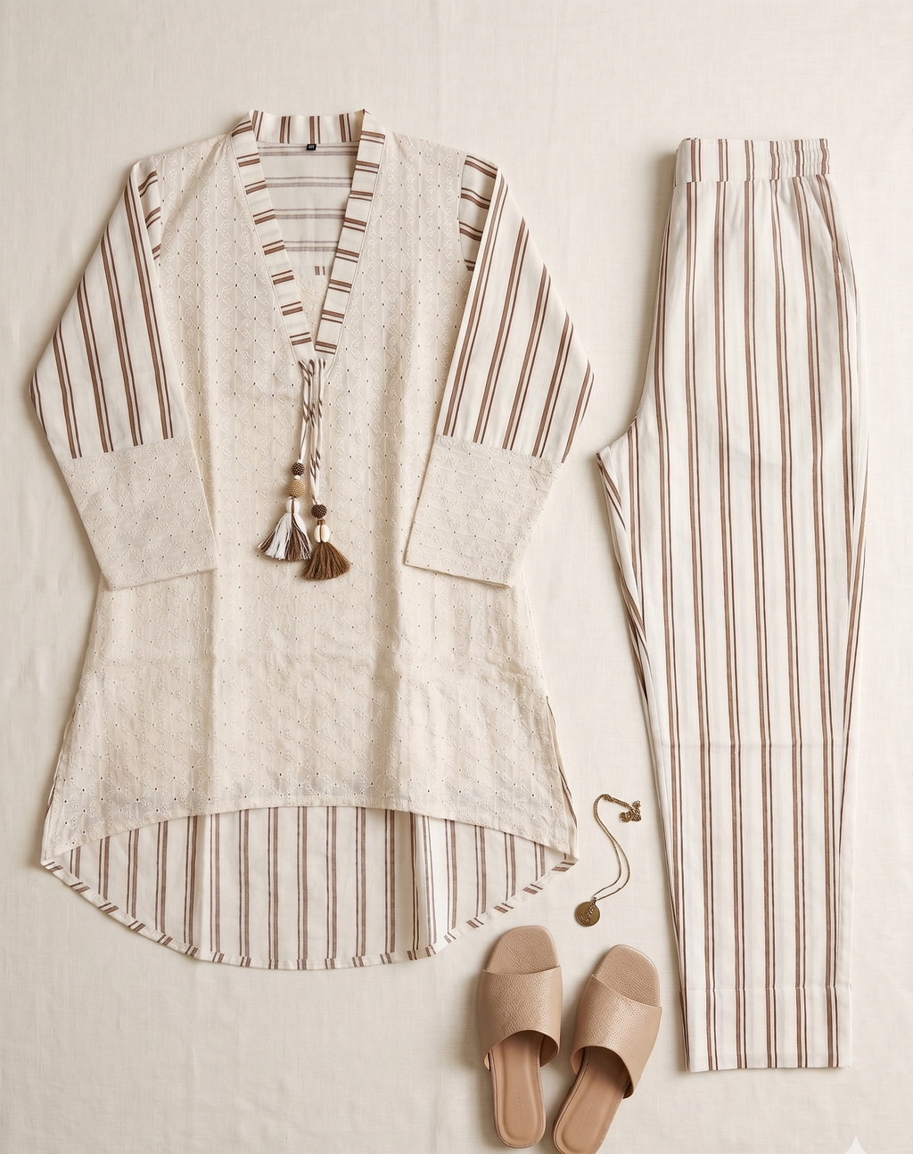 Ivory & Mocha Brown Cotton Co-Ord Set