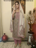Grey & Pink Paisley Printed Muslin Unstitched Suit Set