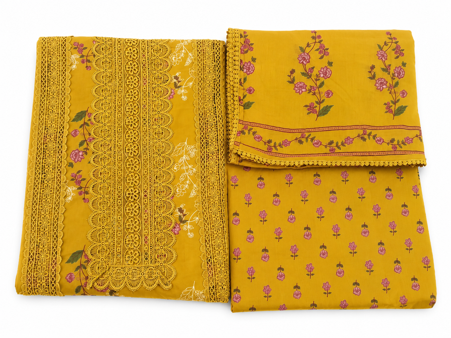 Mustard Floral Printed Pure Cotton Unstitched Suit Set