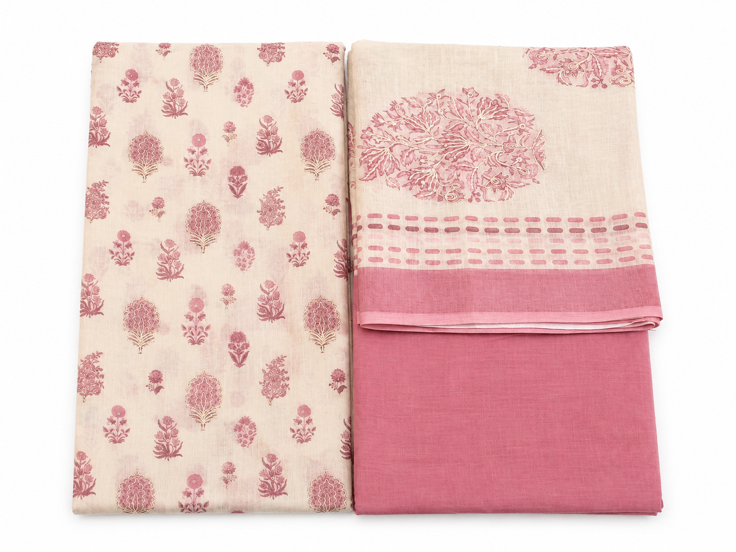 Pink & White Printed Linen Unstitched Suit Set