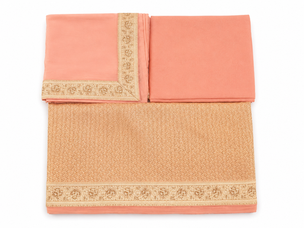 Pink & Gold Jamawar Cotton Unstitched Suit Set