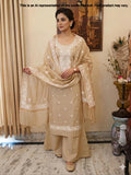 Golden Tissue Silk Unstitched Suit Set