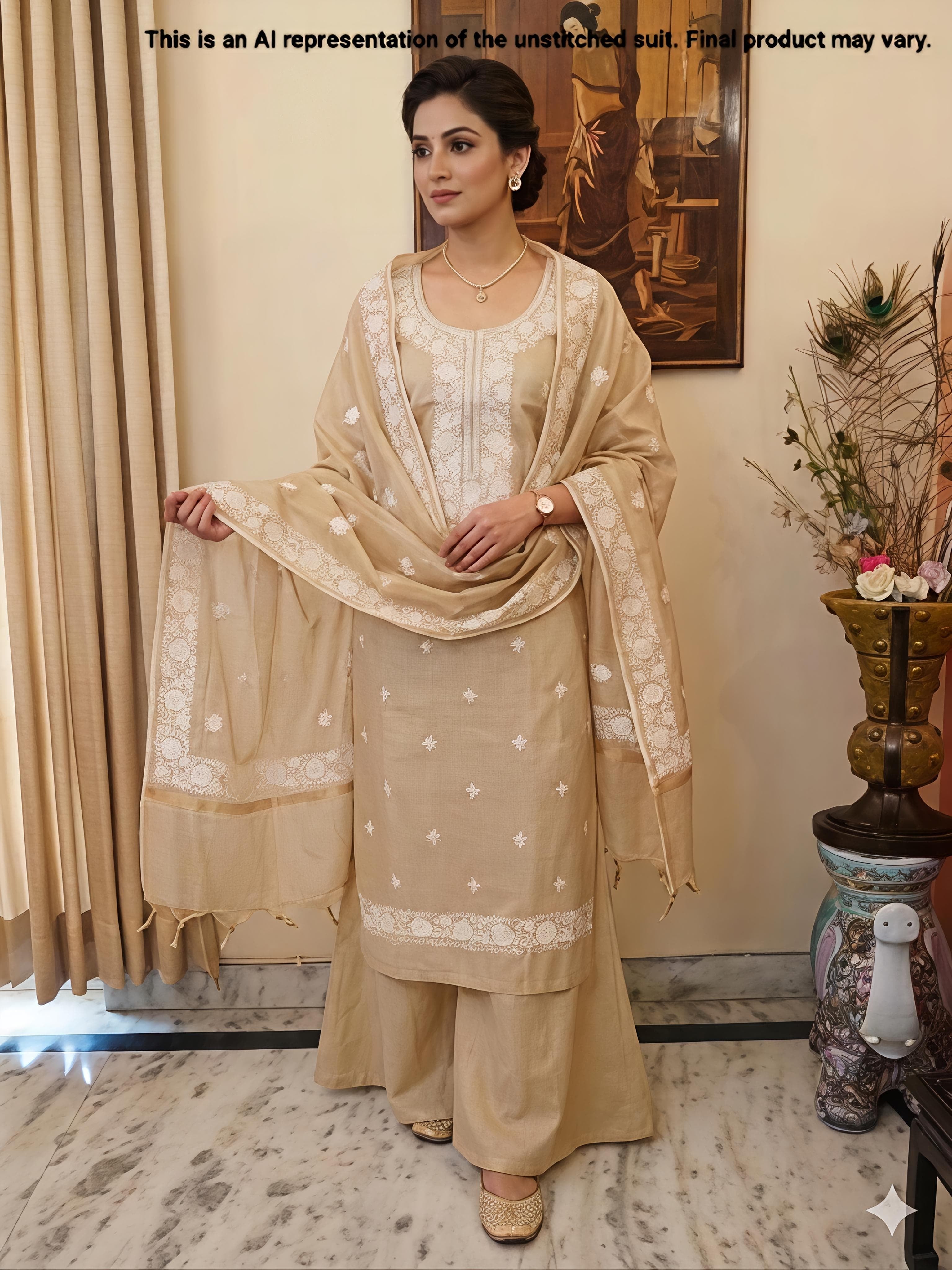 Golden Tissue Silk Unstitched Suit Set