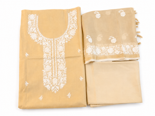 Golden Tissue Silk Unstitched Suit Set