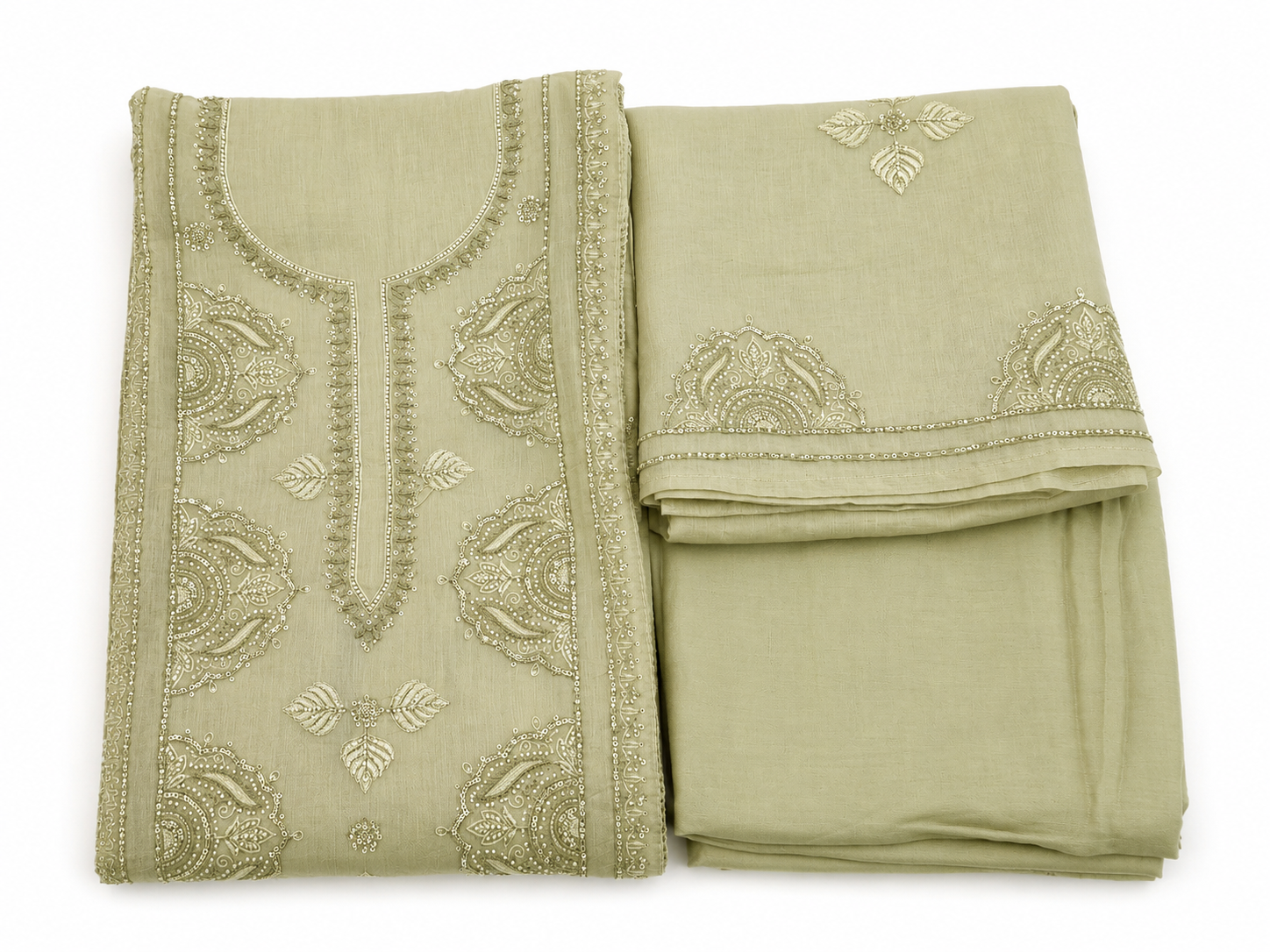 Mehndi Green Crush Mul Cotton Unstitched Suit Set