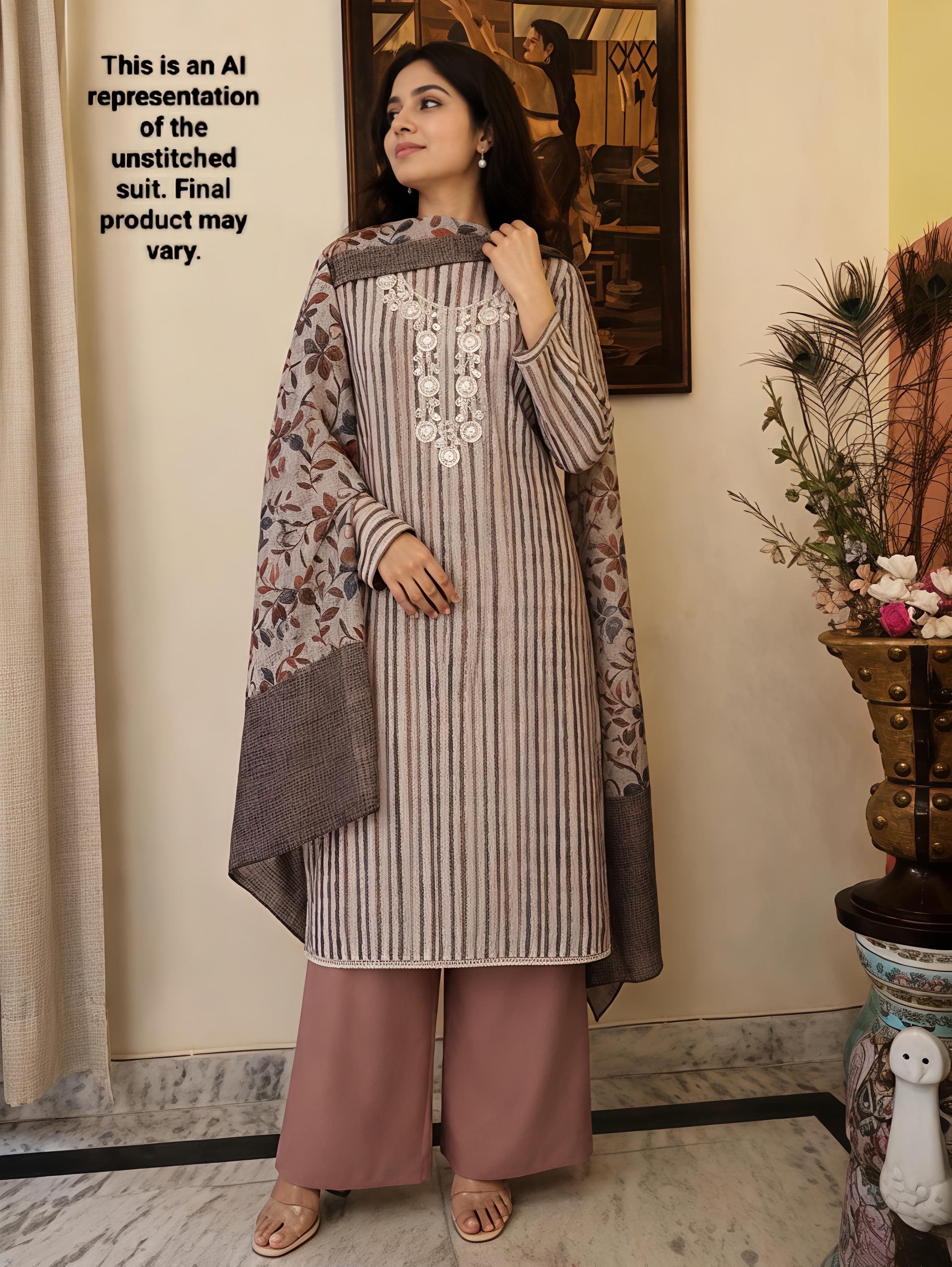 Striped Linen Unstitched Suit Set