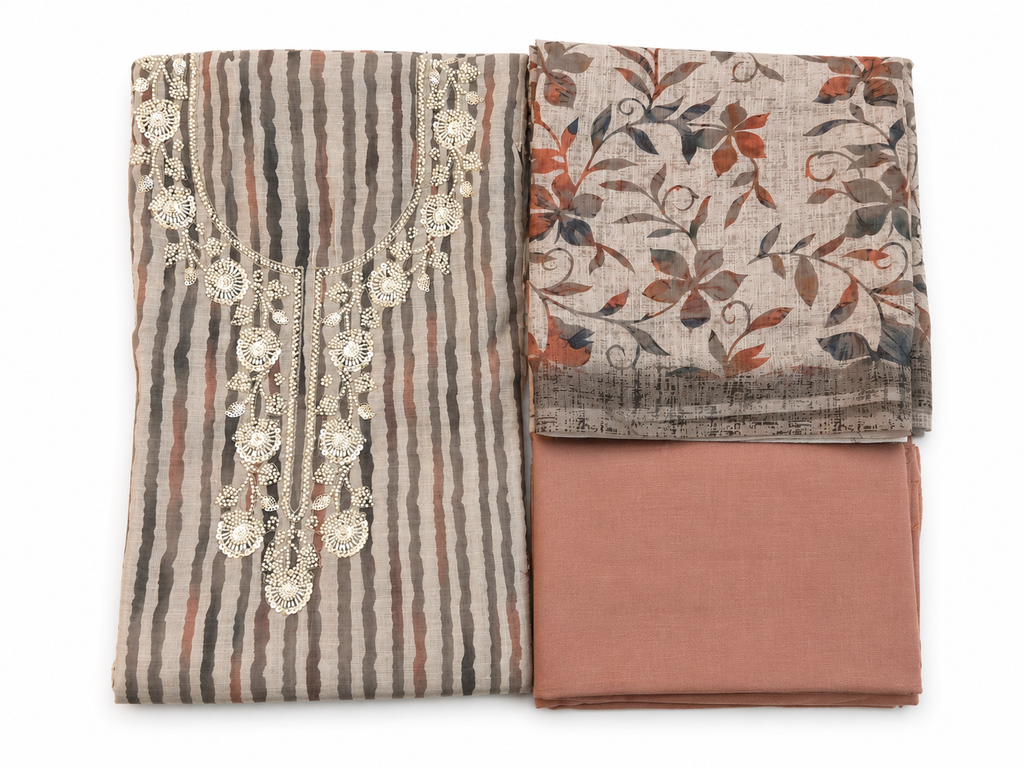 Striped Linen Unstitched Suit Set