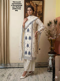 White & Blue Cotton Unstitched Suit Set