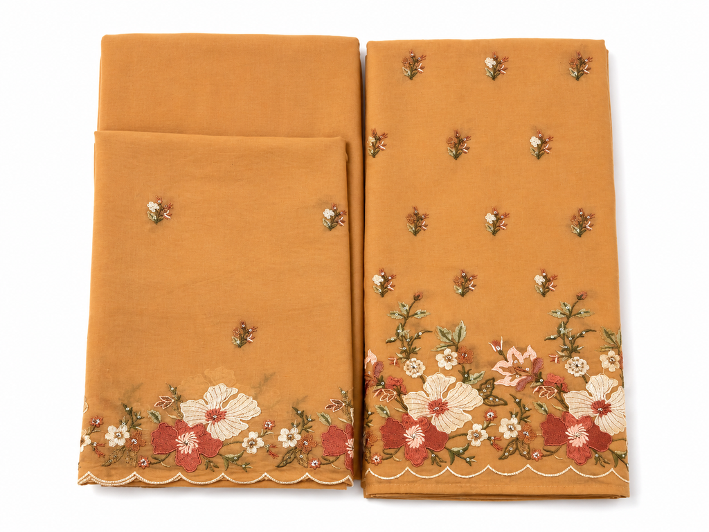 Peach Mul Chanderi Unstitched Suit Set