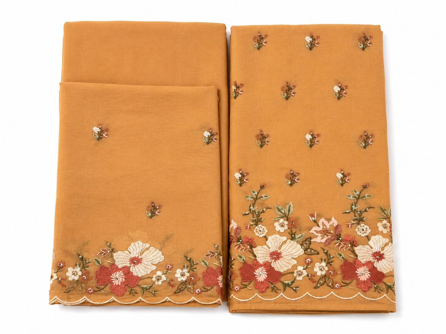 Peach Mul Chanderi Unstitched Suit Set