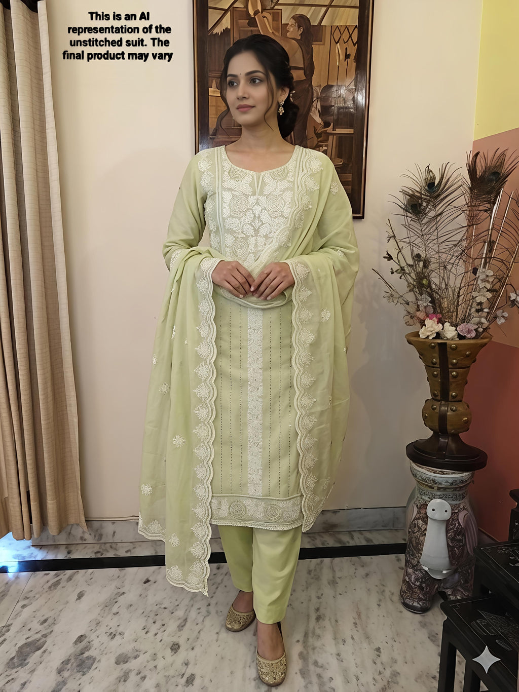 Lime Green Cotton Unstitched Suit Set