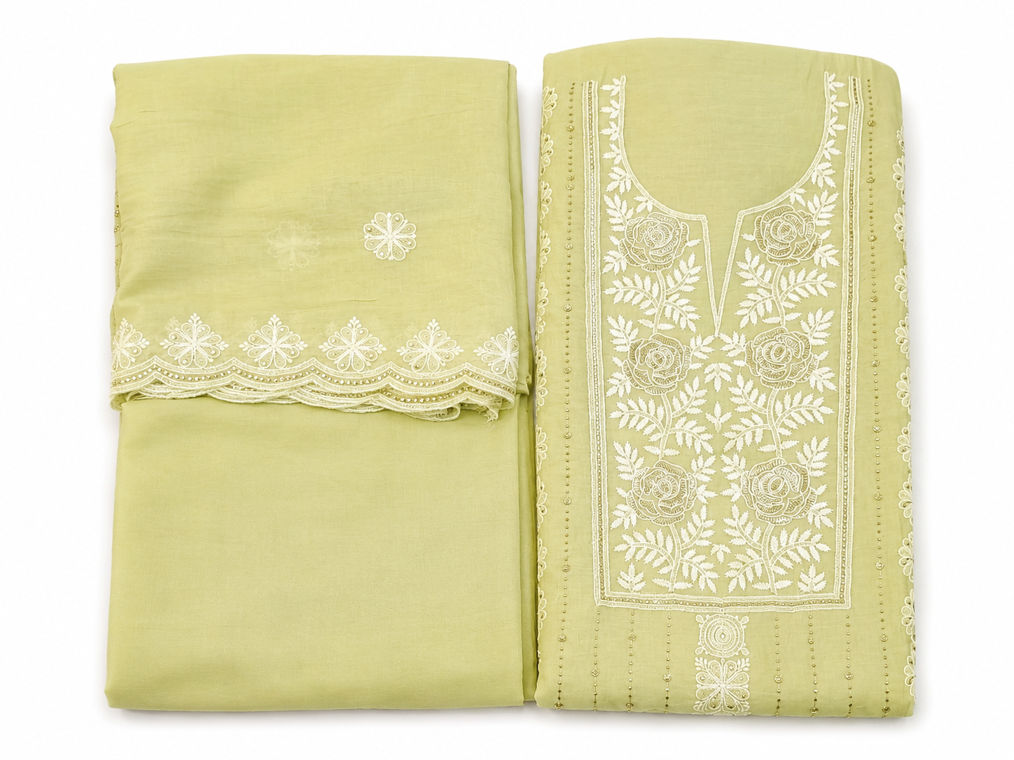 Lime Green Cotton Unstitched Suit Set