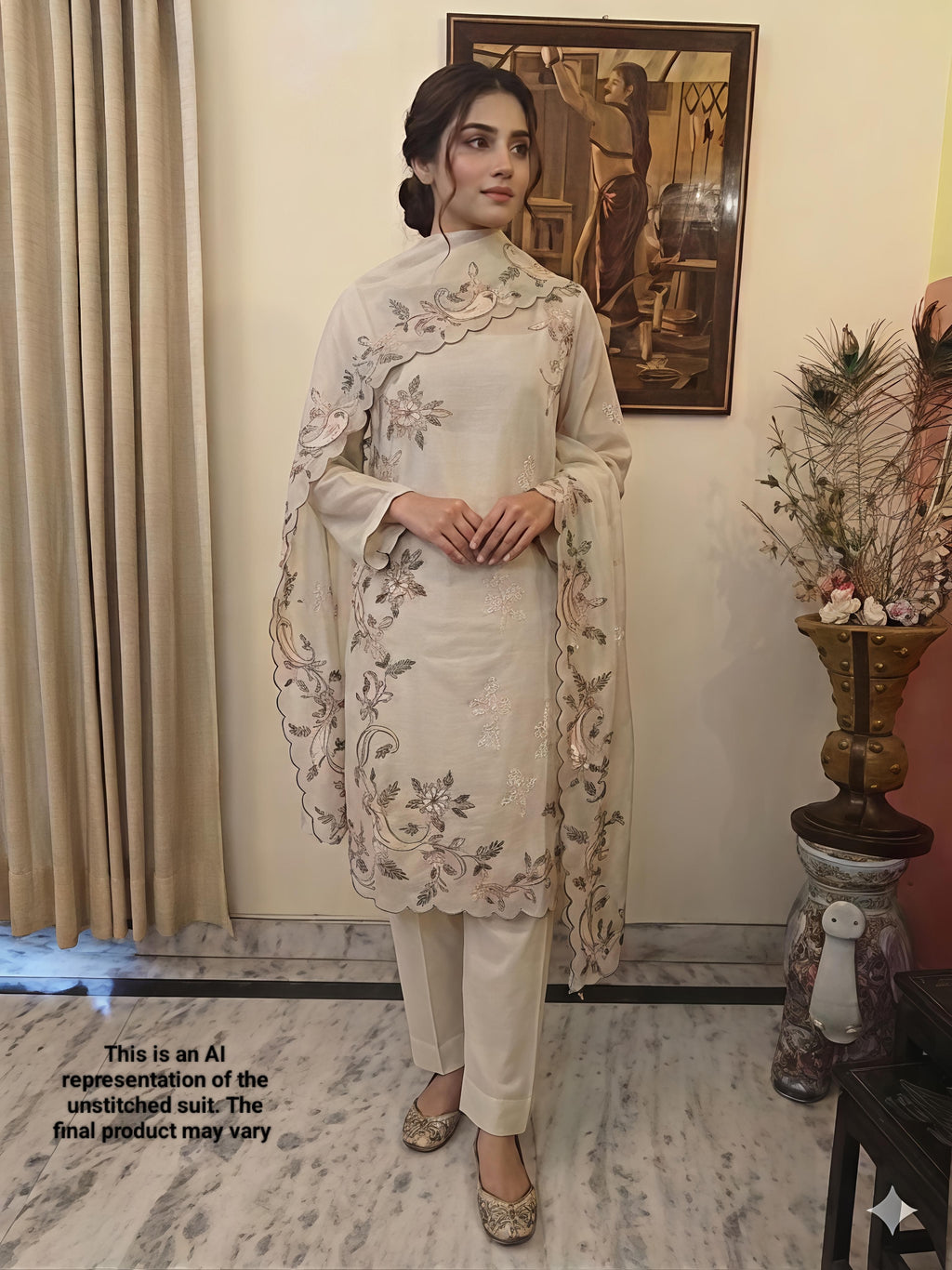 Pearl Chanderi Unstitched Suit Set
