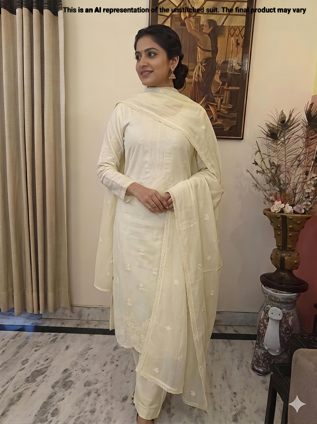 Light Yellow Chanderi Unstitched Suit Set