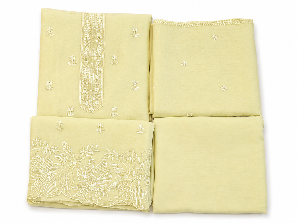 Light Yellow Chanderi Unstitched Suit Set