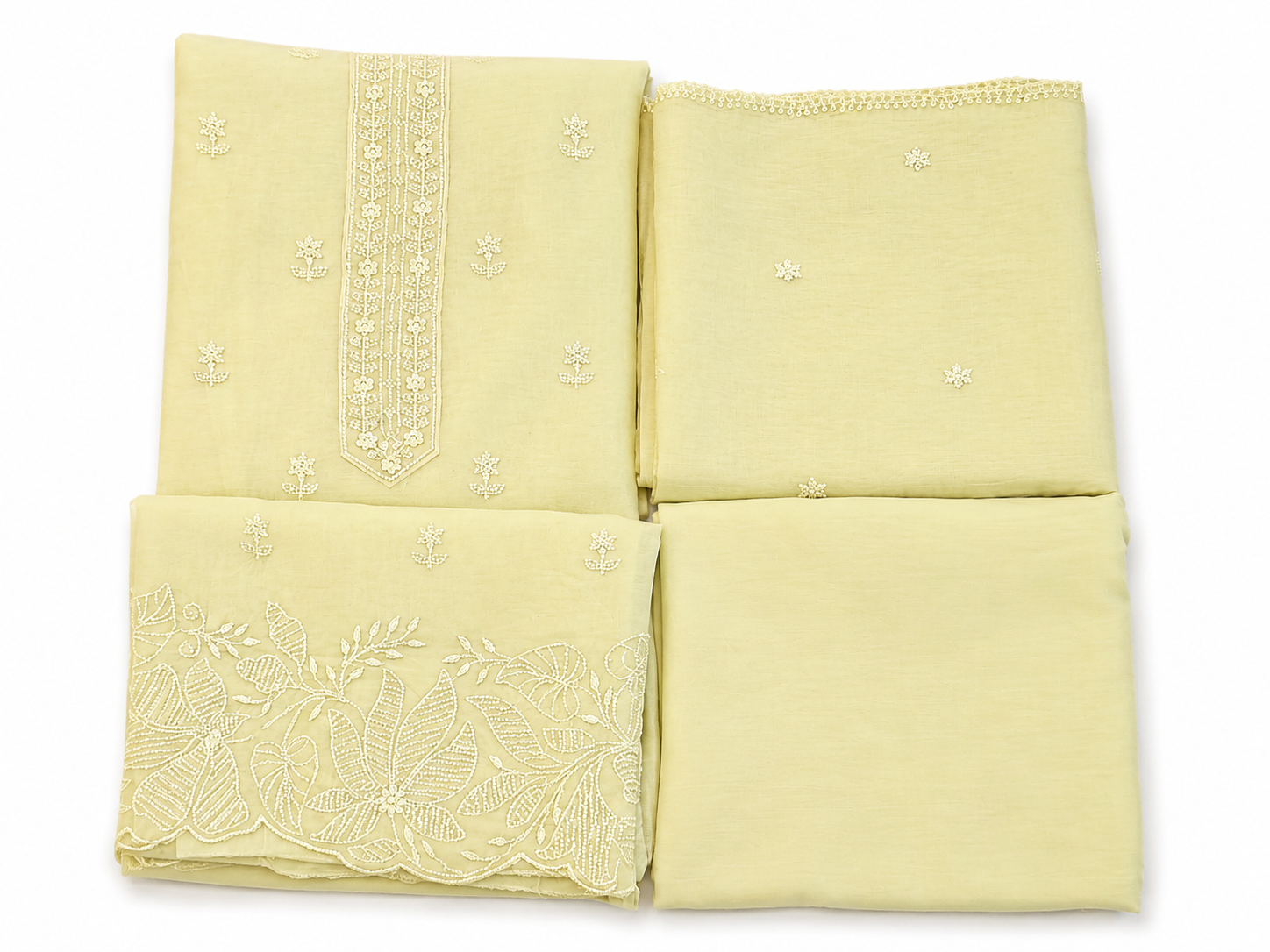 Light Yellow Chanderi Unstitched Suit Set