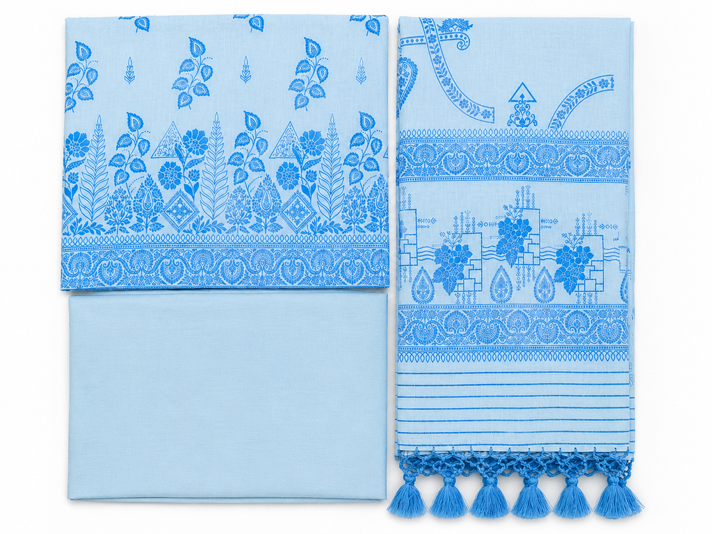 Light Blue Mul Cotton Unstitched Suit Set