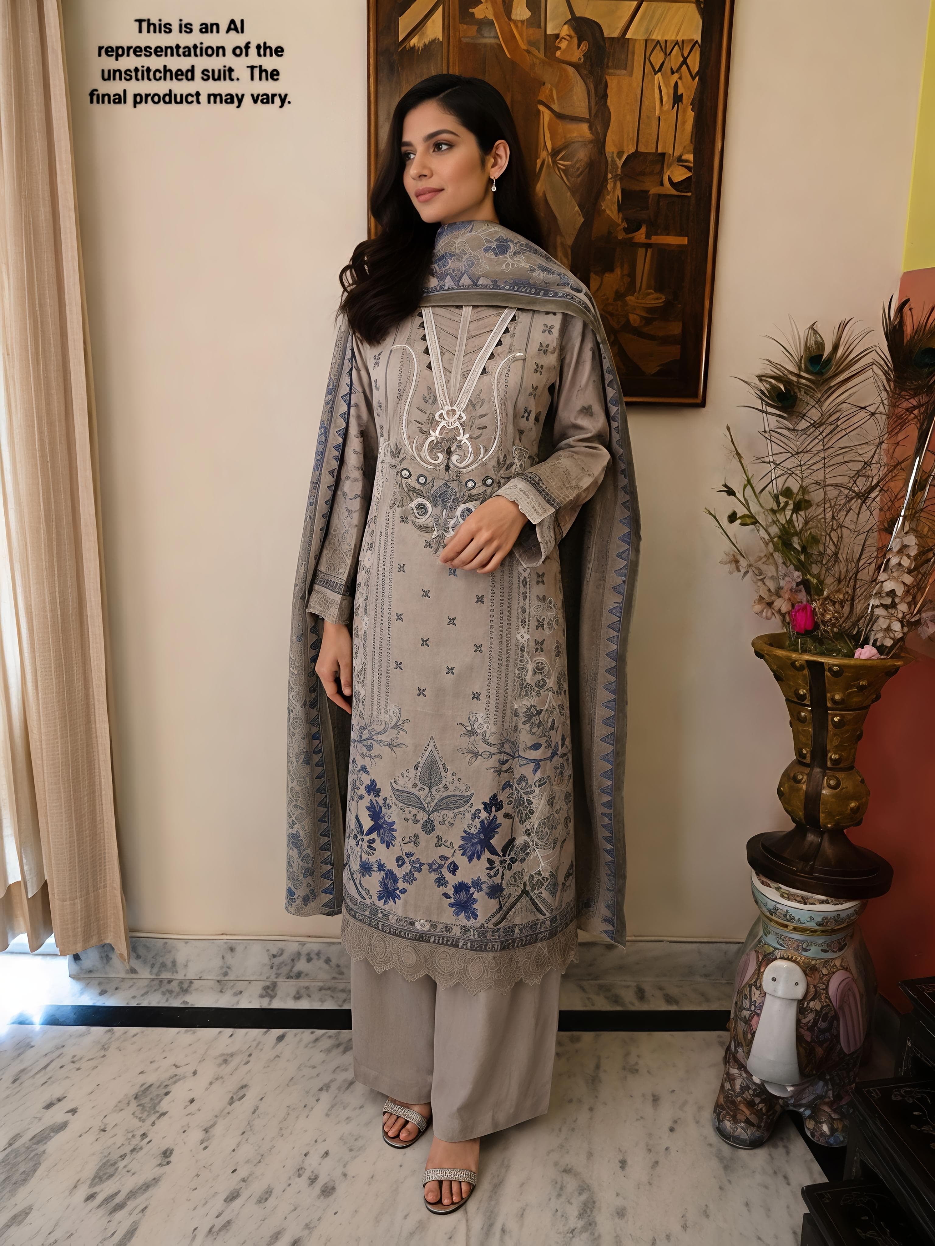 Pakistani Lawn Cotton Unstitched Suit Set