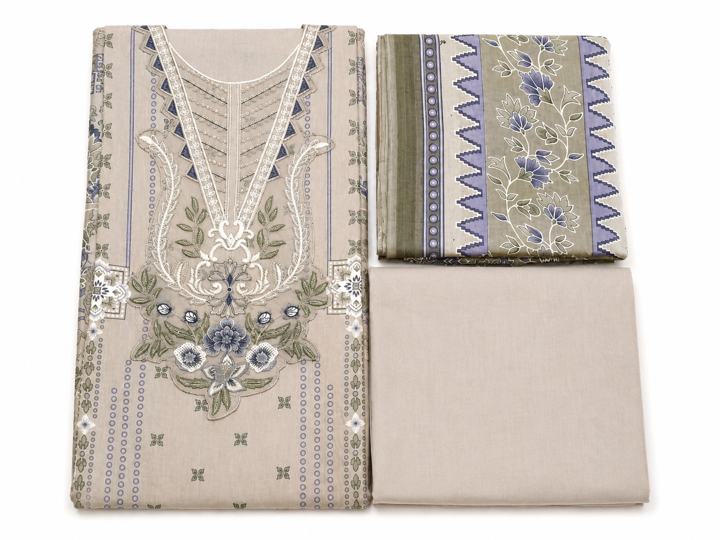 Grey & Beige Lawn Cotton Unstitched Suit Set
