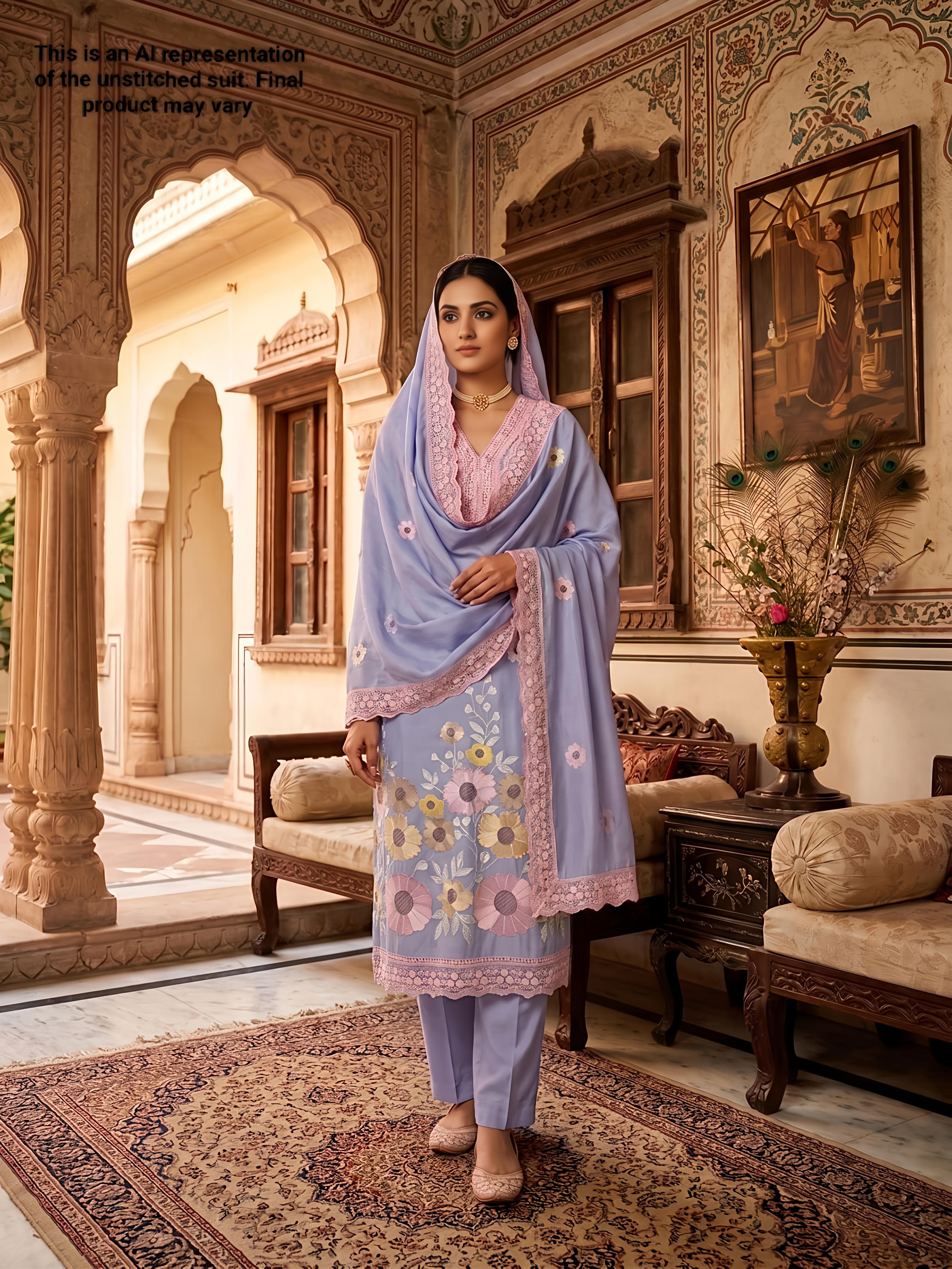 Lavender Chanderi Unstitched Suit Set