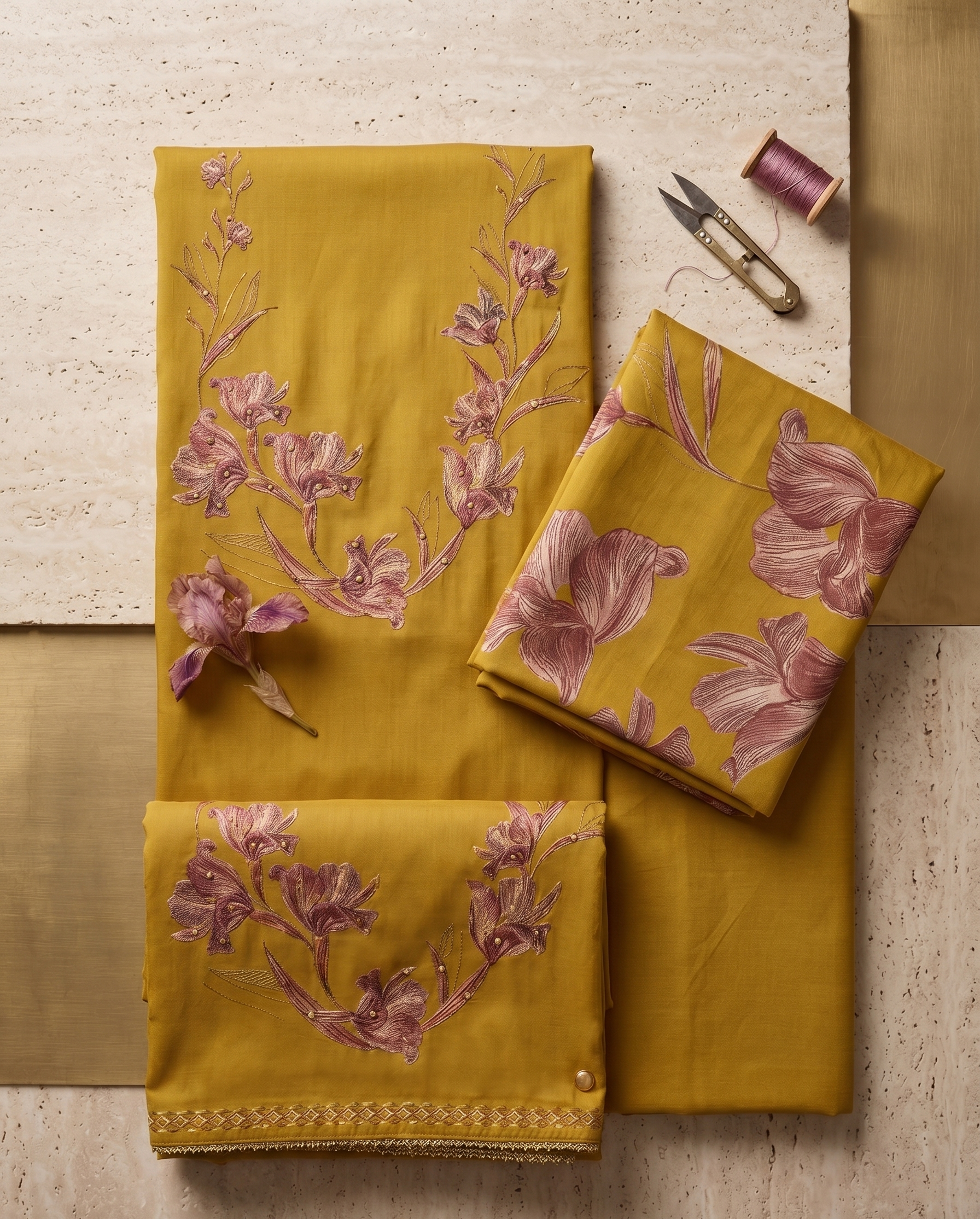 Mustard Printed Jam Cotton Unstitched Suit Set
