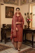 Red Printed Jam Cotton Unstitched Suit Set