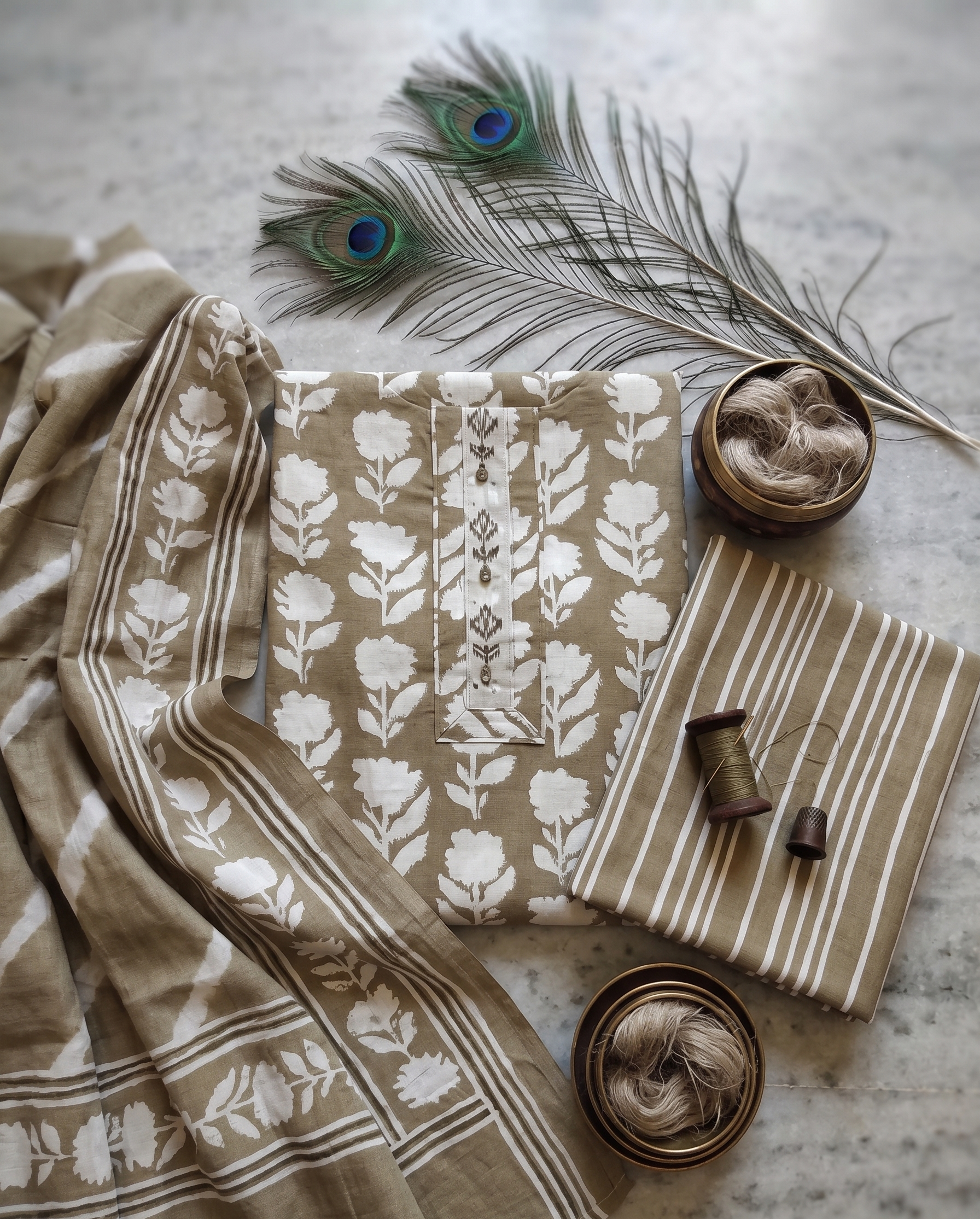 Walnut Brown Printed Lawn Cotton Unstitched Suit Set