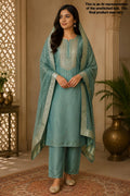 Sea Green Tissue Chanderi Unstitched Suit Set