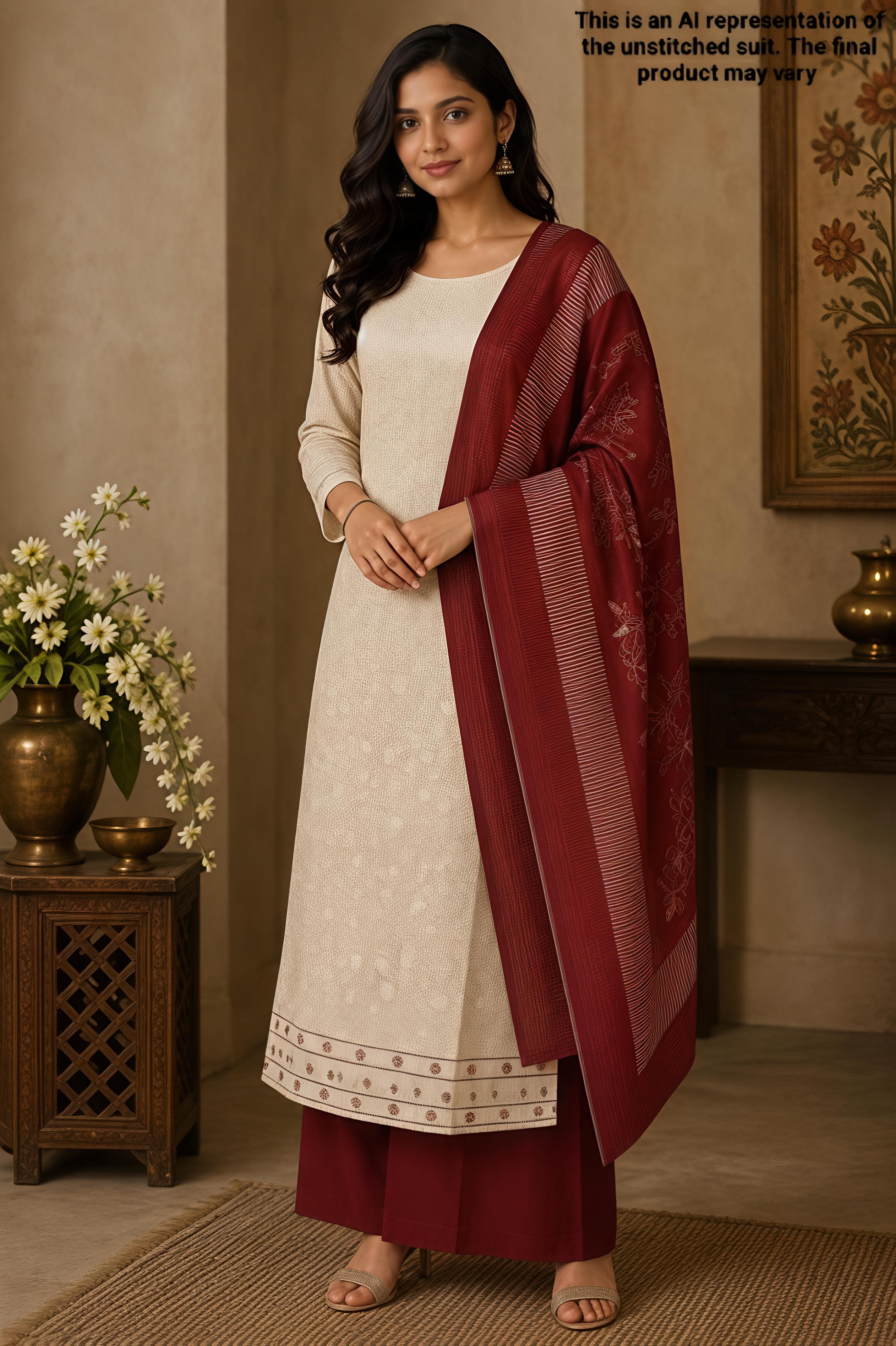 Ivory Chanderi Unstitched Suit Set