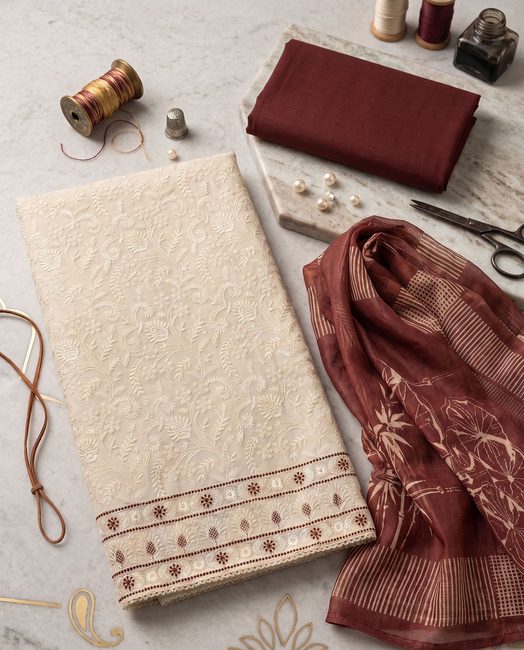 Ivory Chanderi Unstitched Suit Set