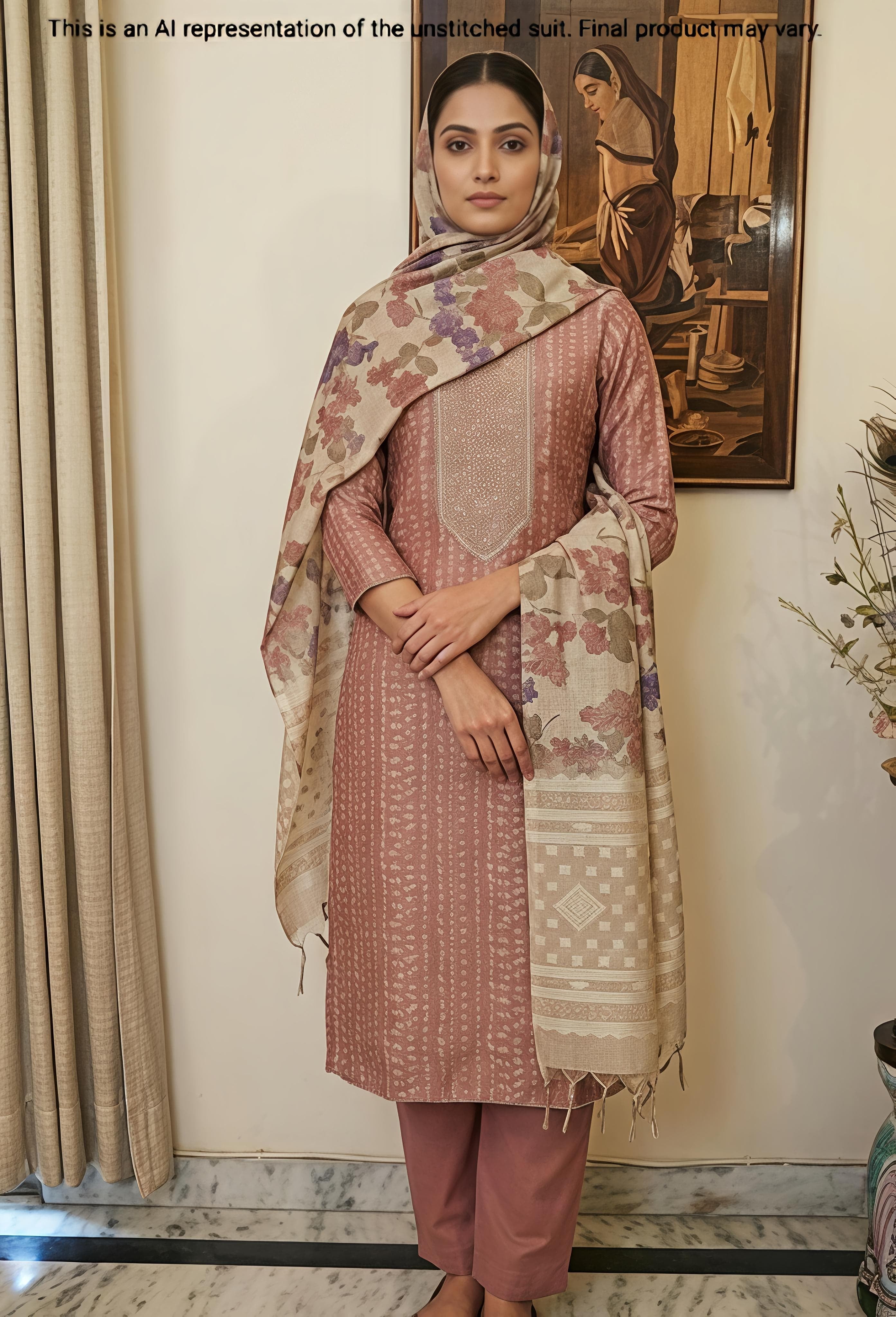 Onion Pink Chanderi Unstitched Suit Set