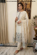 Ivory Chanderi Silk Unstitched Suit Set