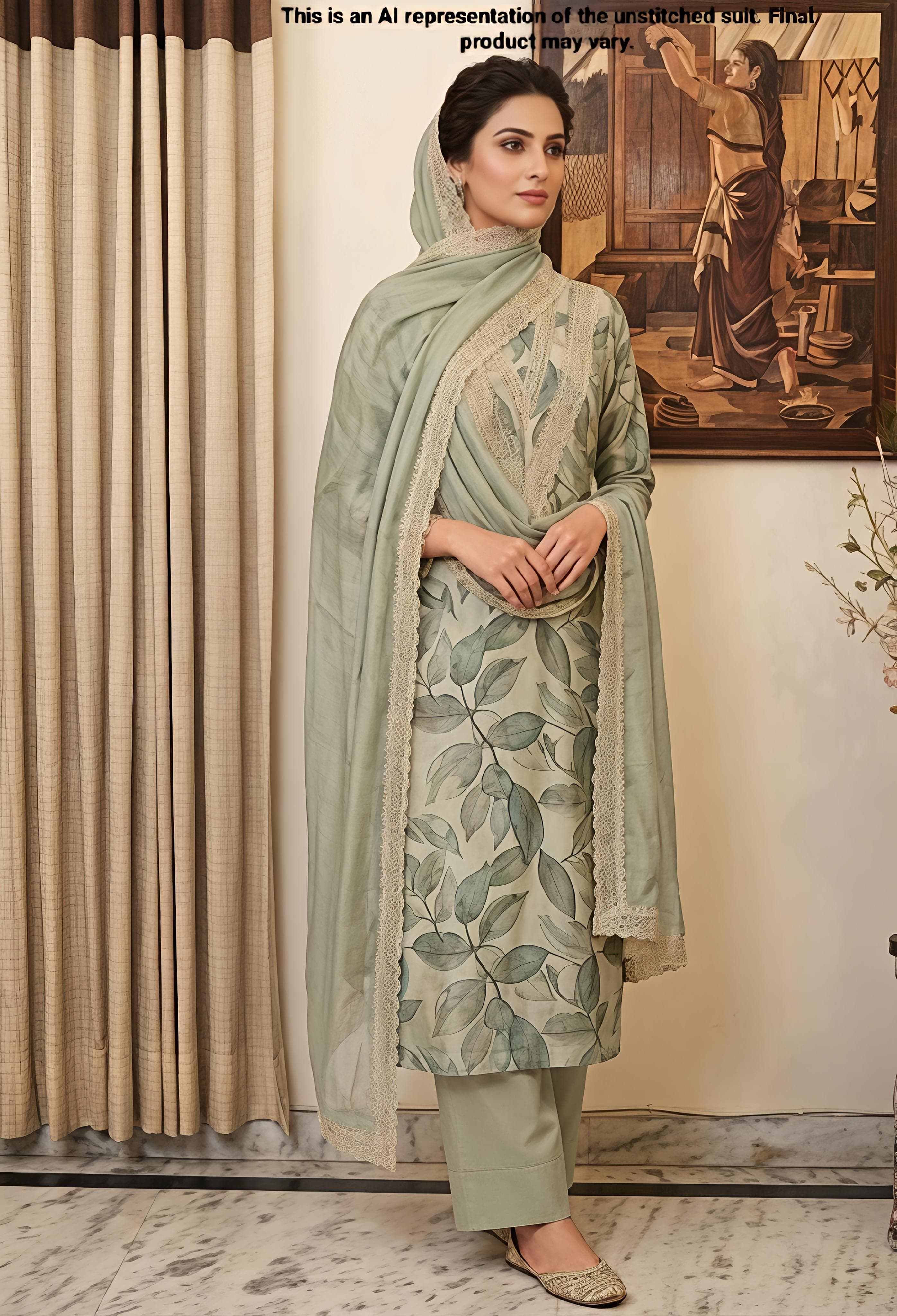 Pista Green Modal Silk Unstitched Suit Set