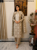 Walnut Brown Mul Chanderi Unstitched Suit Set