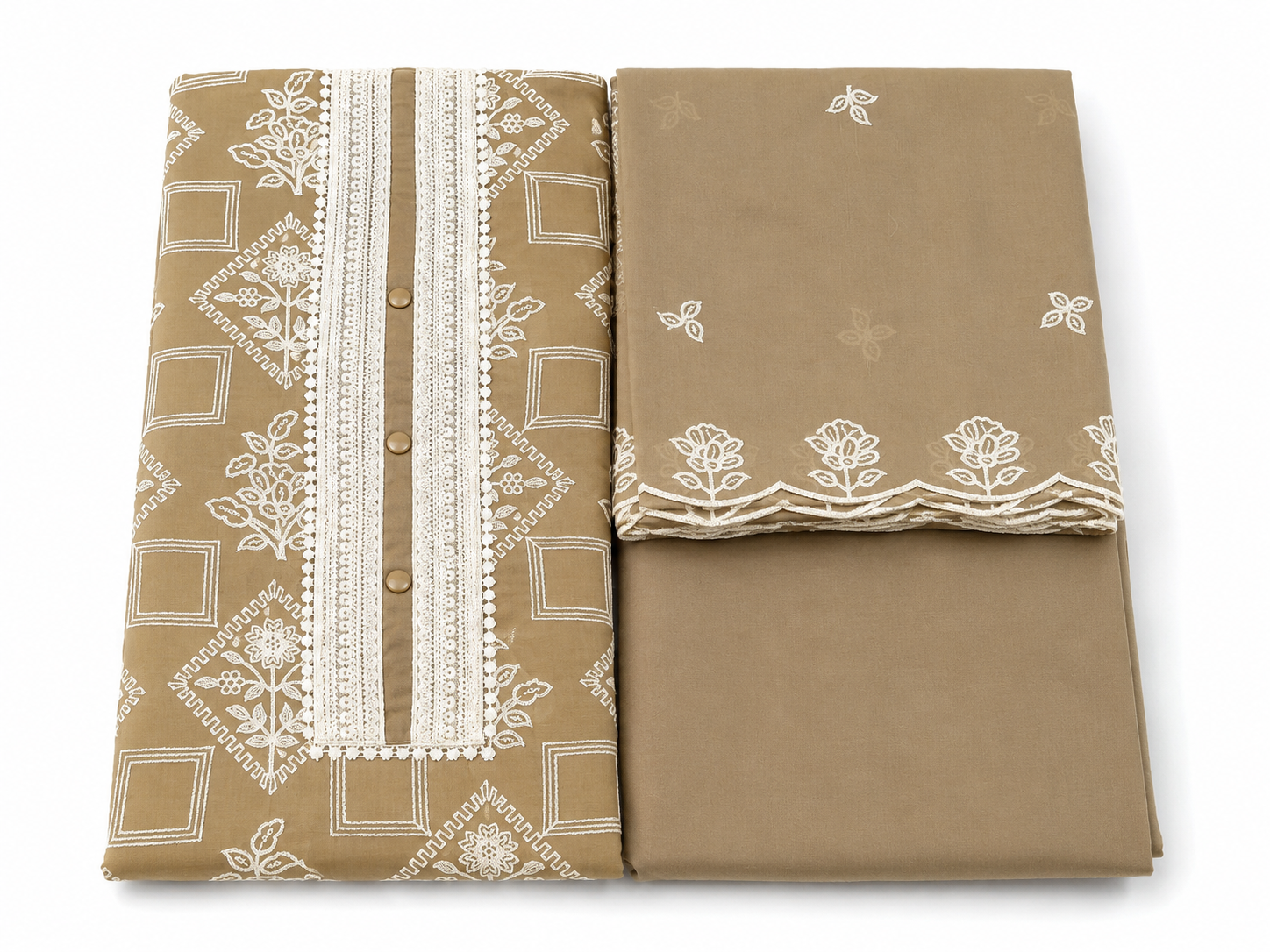 Walnut Brown Mul Chanderi Unstitched Suit Set