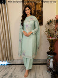 Pista Green Mul Chanderi Unstitched Suit Set