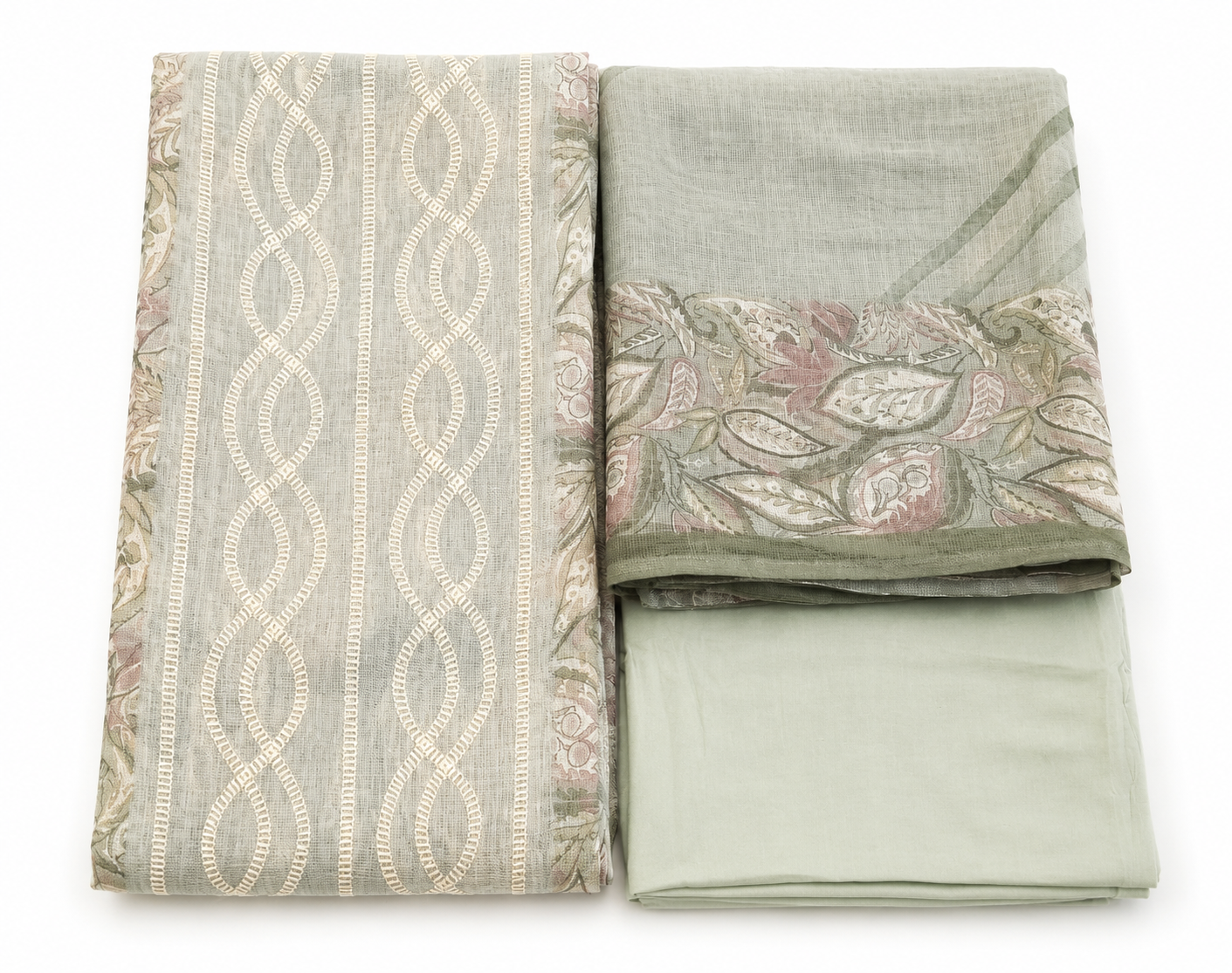 Sea Green Linen Unstitched Suit Set