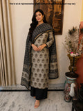Beige Floral Printed Maheshwari Silk Unstitched Suit Set