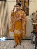 Mustard Maheshwari Silk Unstitched Suit Set