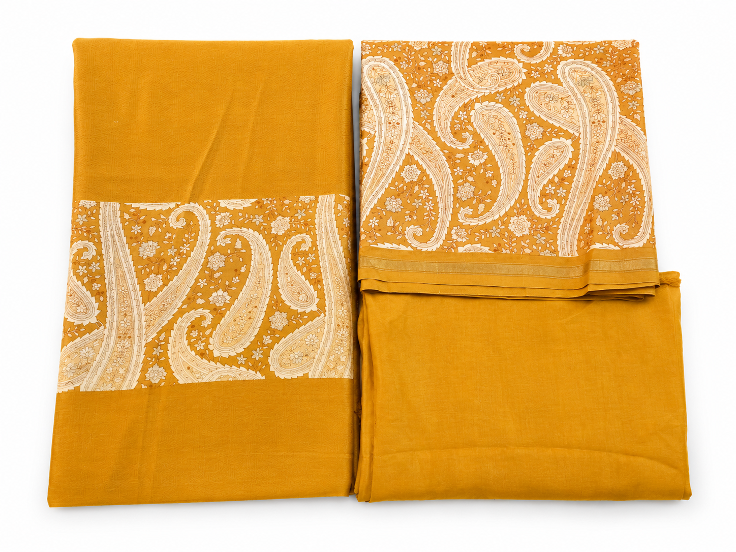 Mustard Maheshwari Silk Unstitched Suit Set