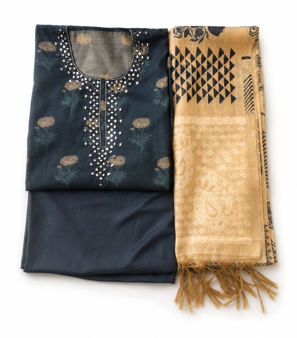 Indigo Chanderi Unstitched Suit Set