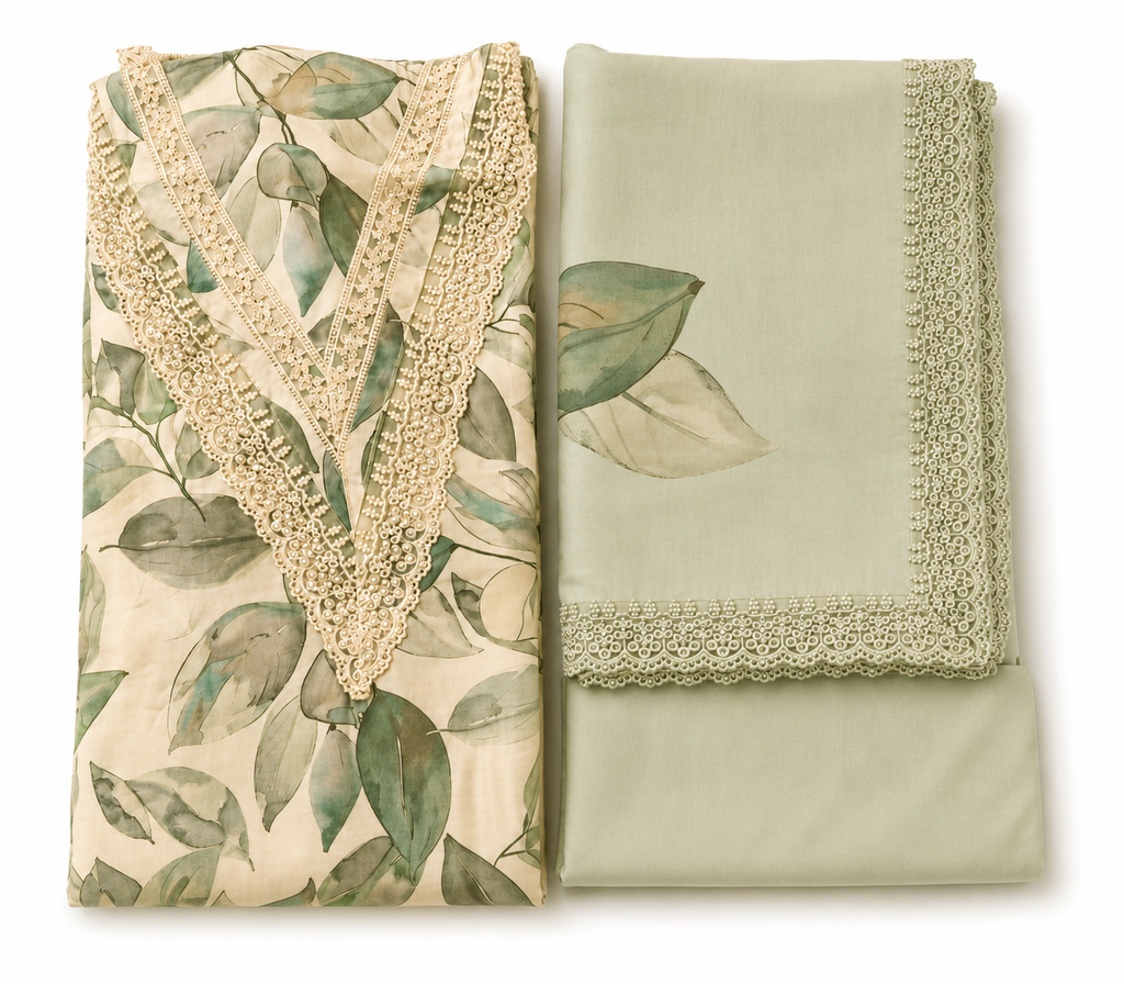 Pista Green Modal Silk Unstitched Suit Set