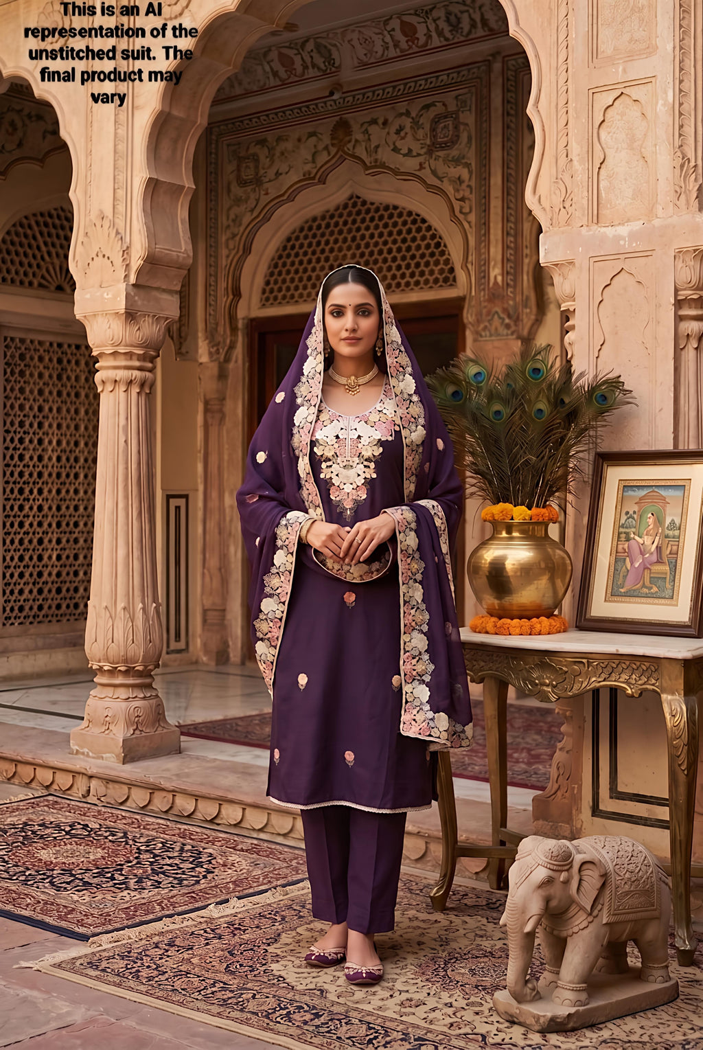 Purple Mul Chanderi Unstitched Suit Set