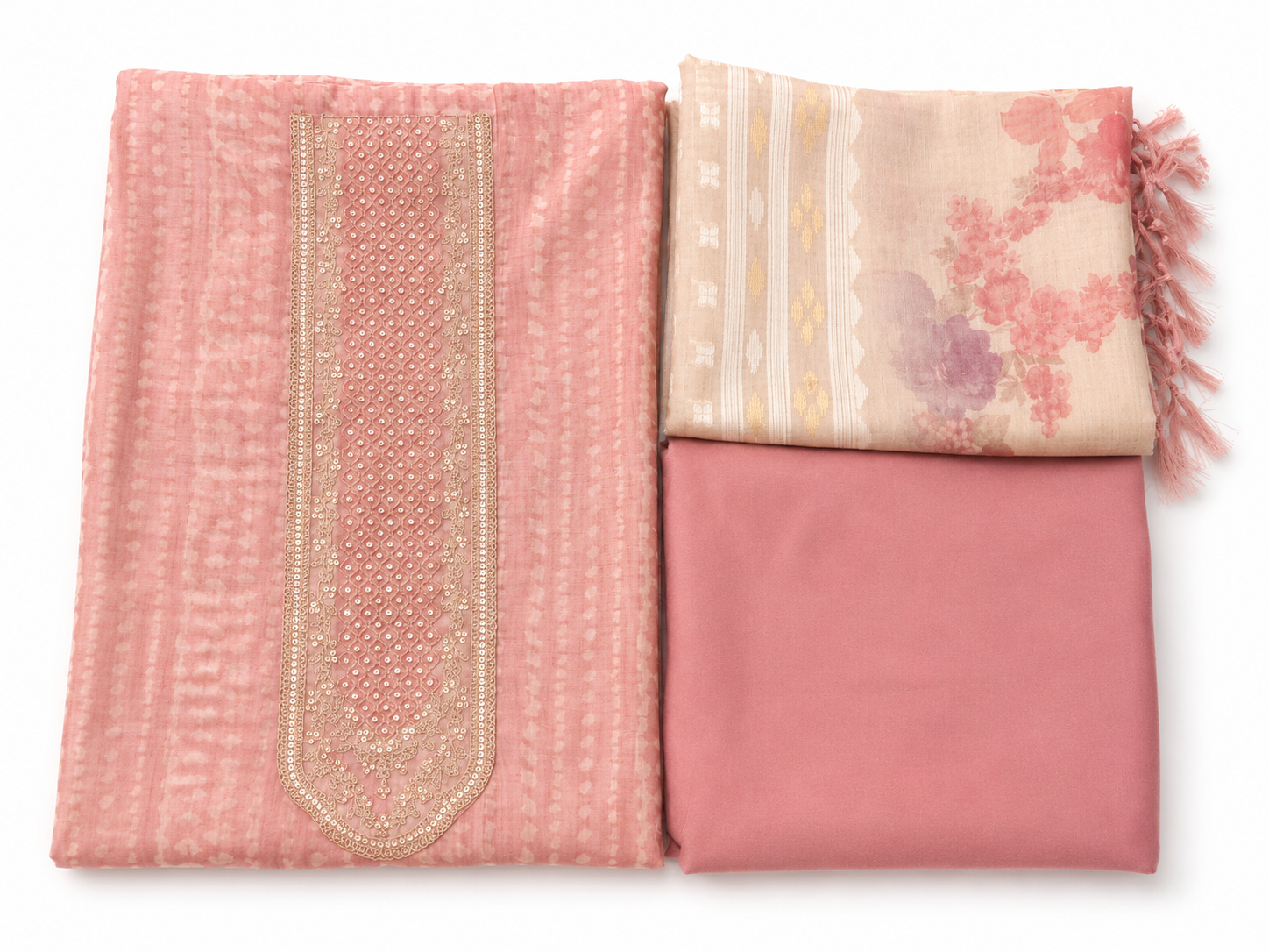 Onion Pink Chanderi Unstitched Suit Set